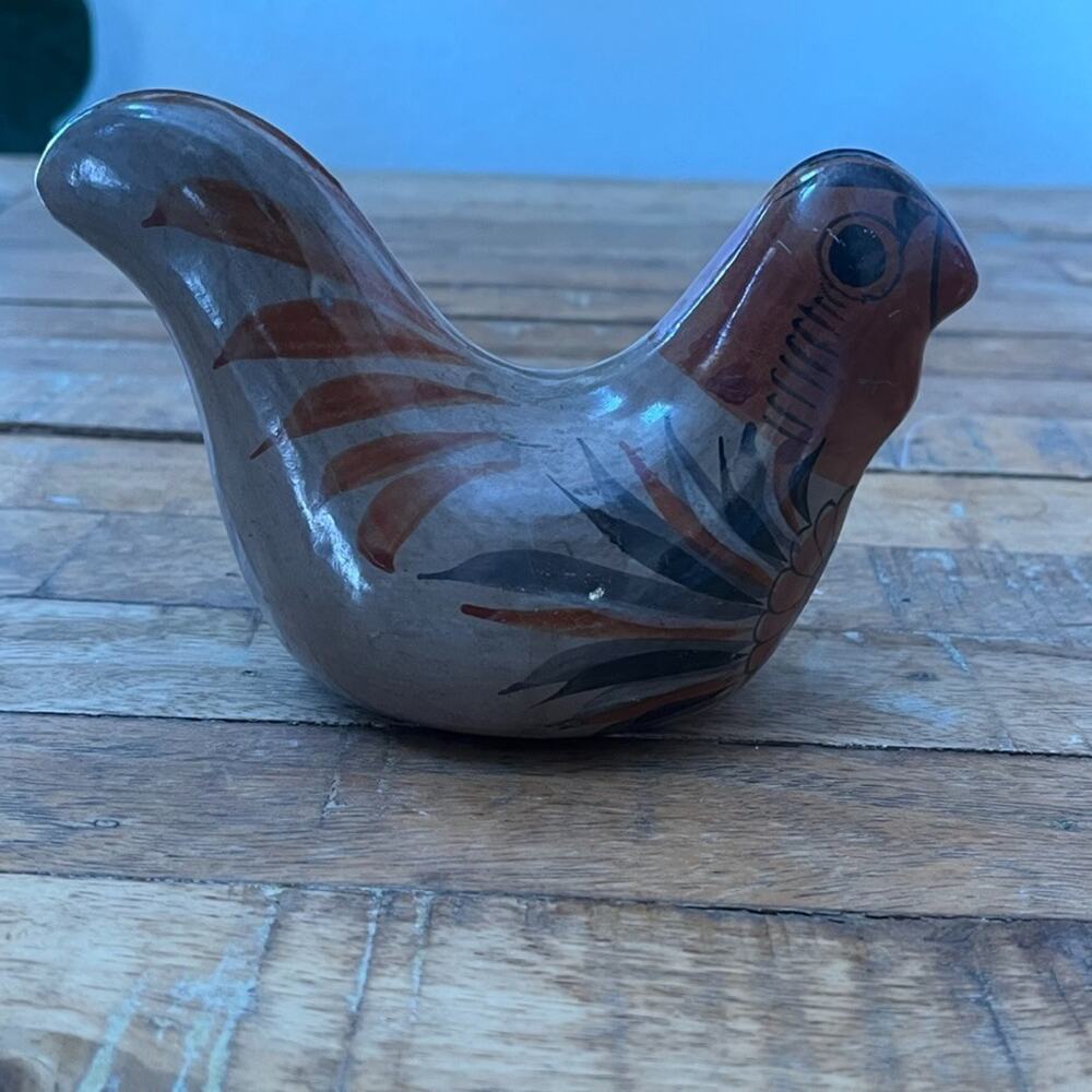 Tonala Mexican Pottery Bird Figurine 6" Hand-Painted Folk Art
